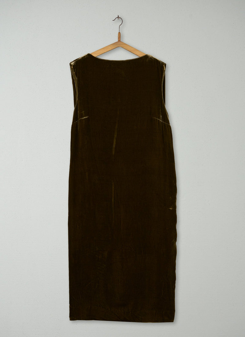 Reworn Silk Velvet Dress Size L (2204) | Rich Olive