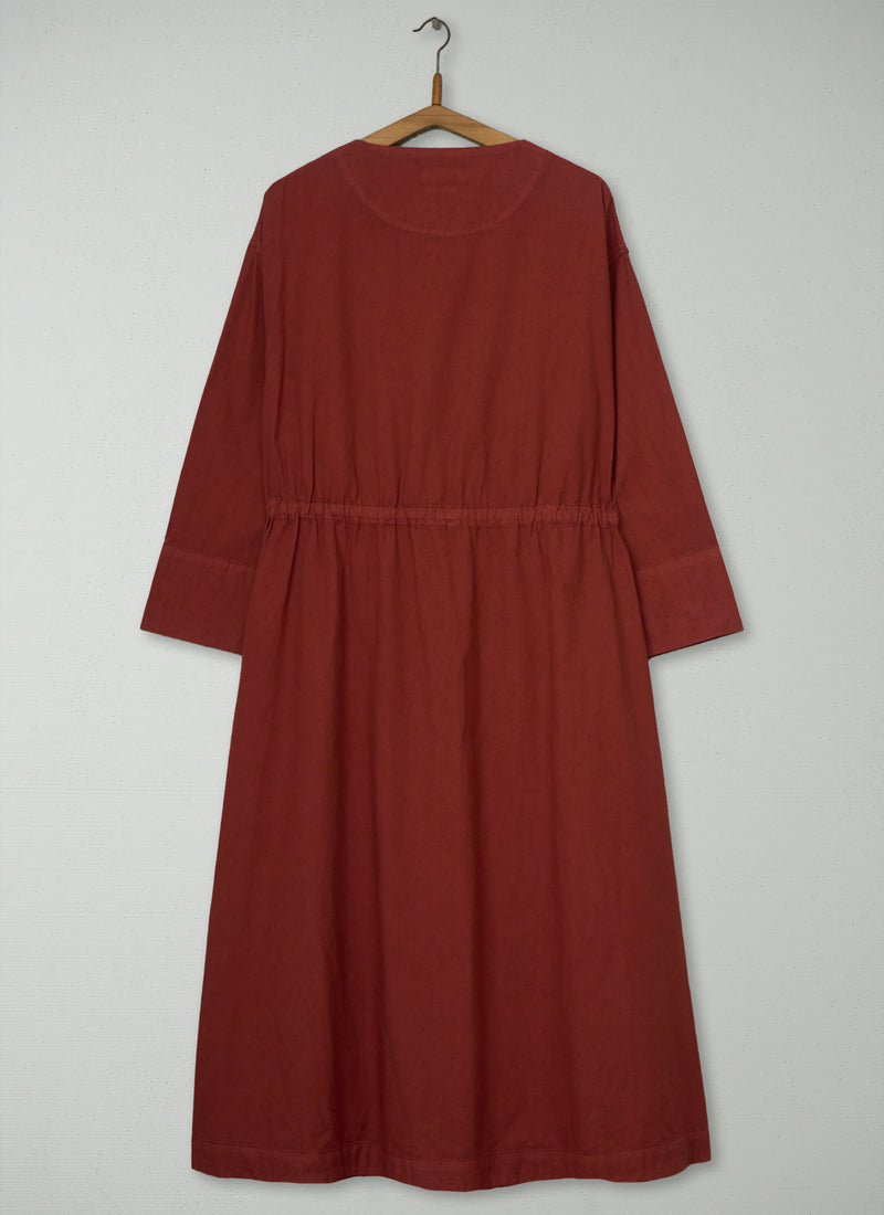 Reworn Button Through Cotton Linen Dress Size M (2249) | Brick