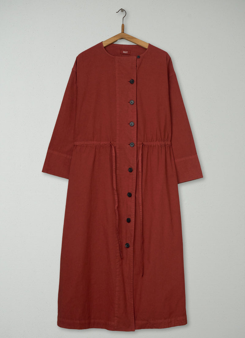 Reworn Button Through Cotton Linen Dress Size M (2249) | Brick