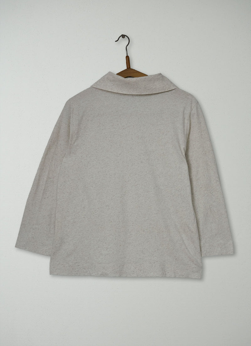 Reworn Collared Cotton Linen Tee Size M (179) | Natural