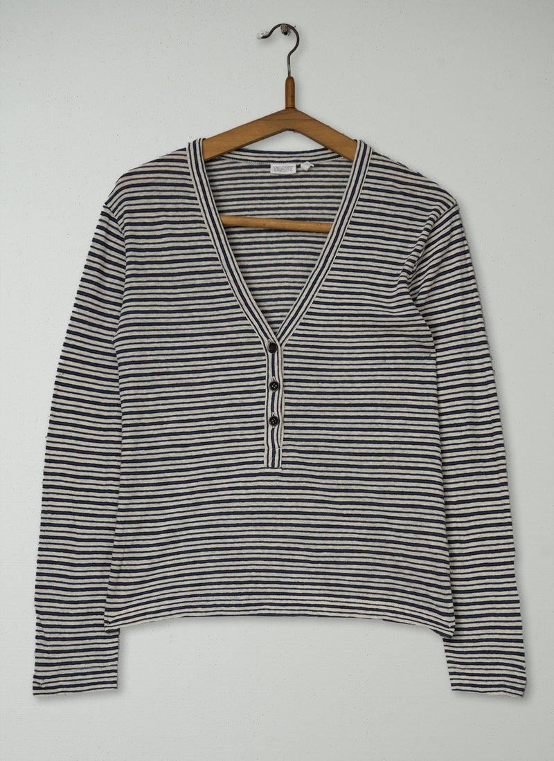 Reworn Stripe Cotton Linen Tee Size XXS (171) | Multi
