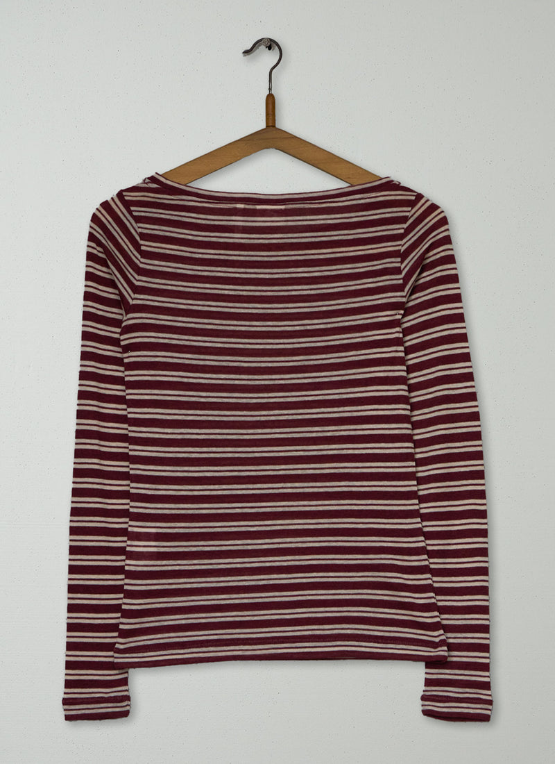 Reworn Boat Neck Long Sleeve Tee Size XXS (150) | Multi