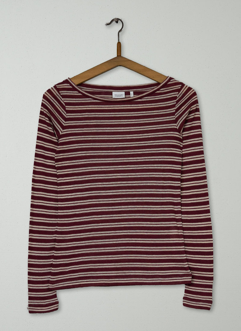 Reworn Boat Neck Long Sleeve Tee Size XXS (150) | Multi