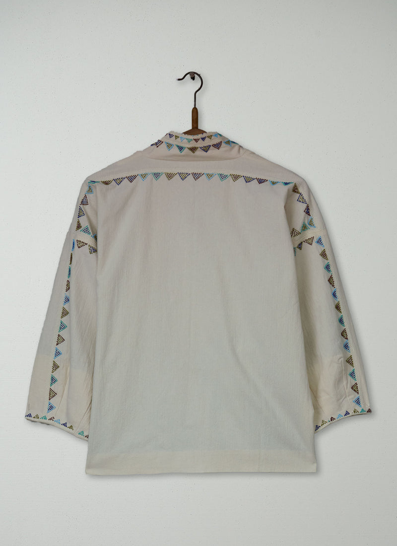 Reworn Hand Beaded Wrap Jacket Size XXSXS (264) | Chalk
