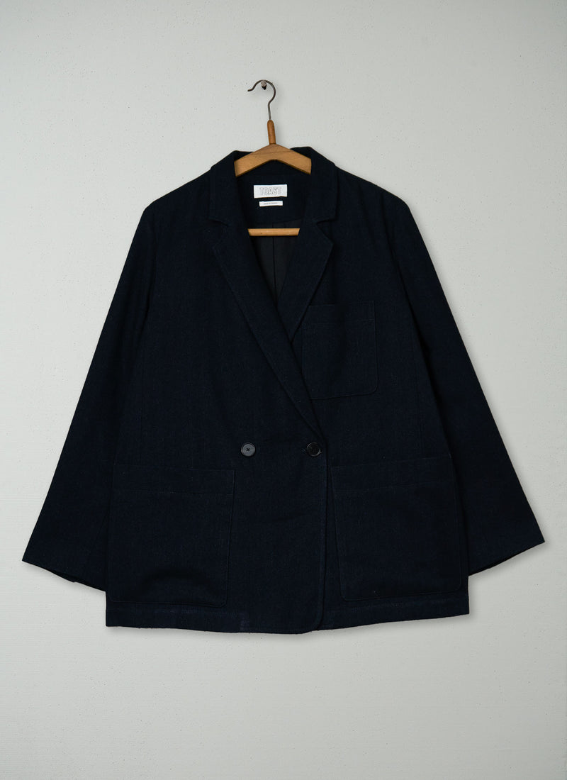 Reworn Wool Linen Jacket Size 10 (252) | Black Indigo