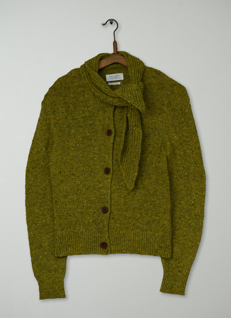 Reworn Donegal Wool Cardigan Size XS (640) | Citrus Green