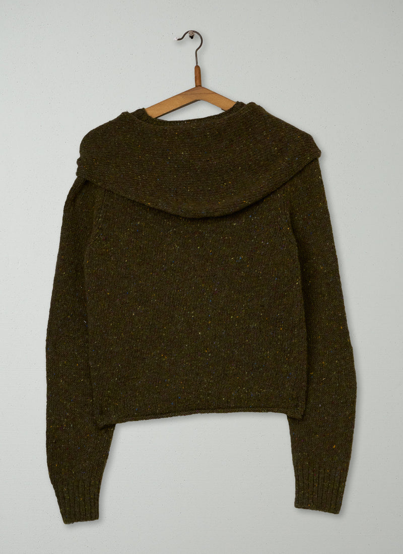 Reworn Merino Neckerchief Cardigan Size S (649) | Darkest Olive