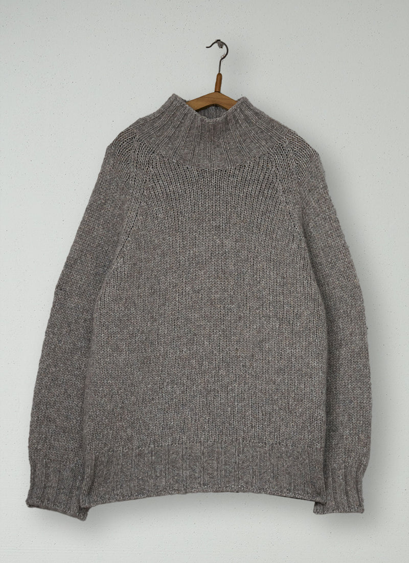 Reworn Alpaca High Neck Sweater Size SM (735) | Stone