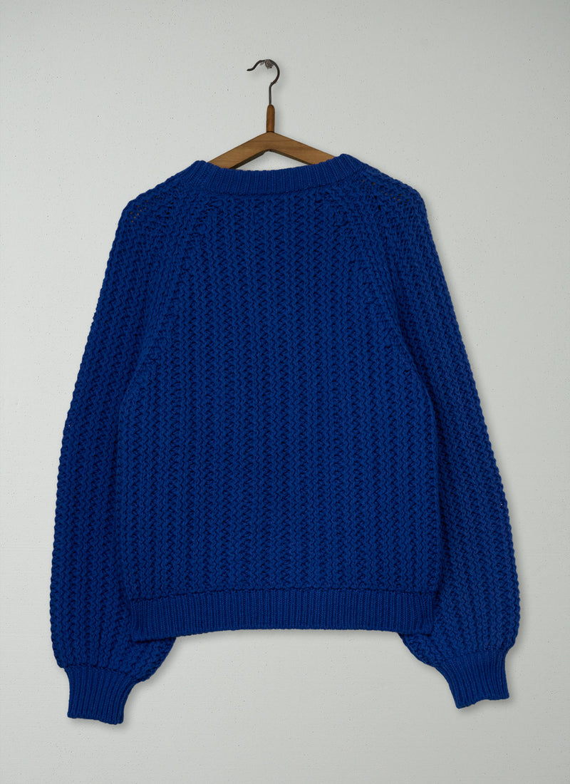 Reworn Racked Rib Wool Cotton Sweater Size M (722) | Cobalt