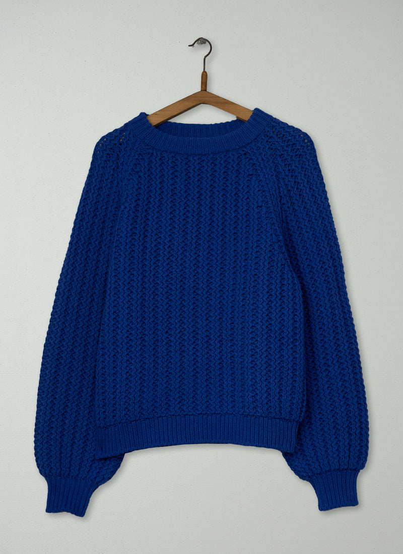 Reworn Racked Rib Wool Cotton Sweater Size M (722) | Cobalt