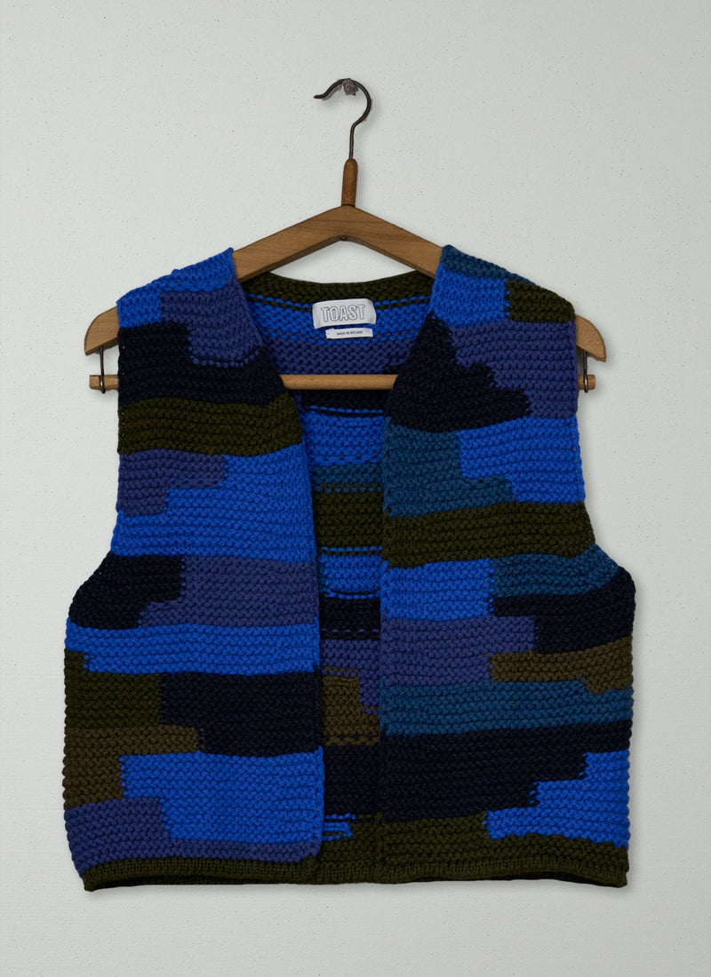 Reworn Patchwork Knitted Wool Gilet Size SM (764) | Multi