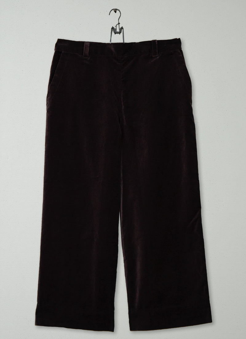 Reworn Kick Flare Cotton Velvet Trousers Size 12 (1688) | Bitter Chocolate
