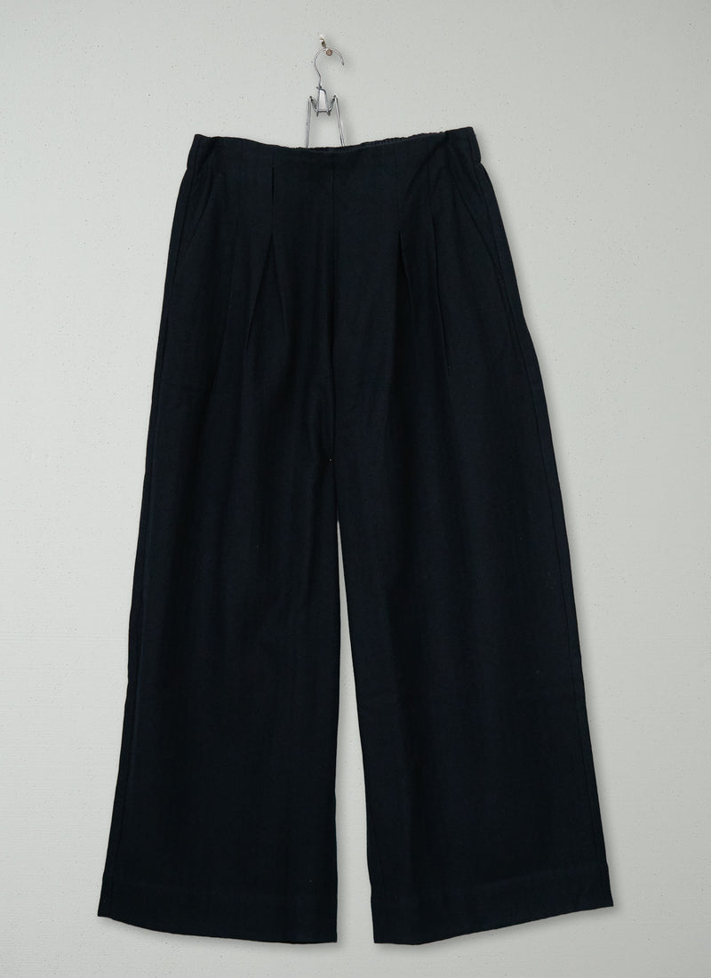Reworn Wool Cotton Wide Leg Trousers Size 14 (1577) | Black