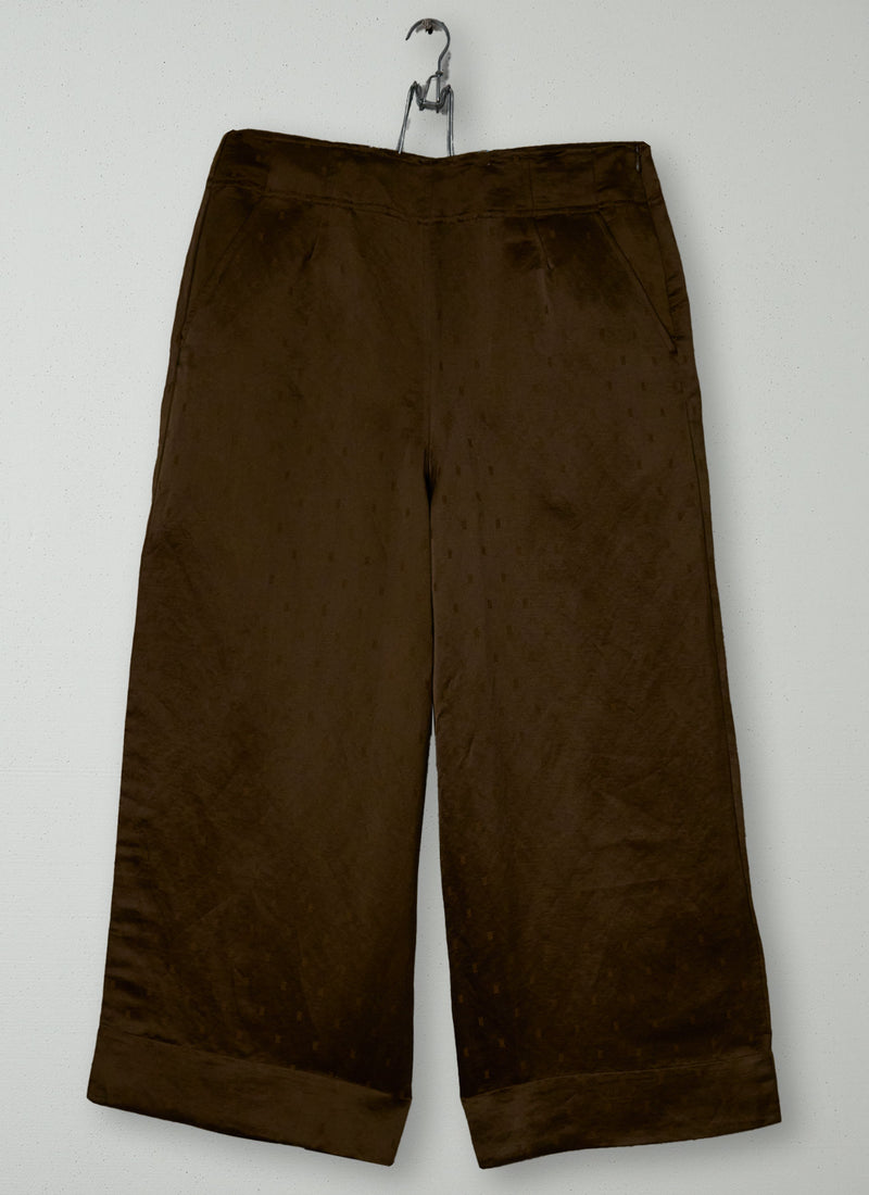 Reworn Linen Silk Jacquard Trousers Size 16 (1492) | Bronze