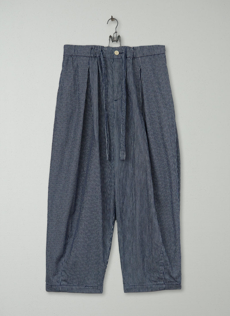 Reworn Indigo Stripe Cotton Trousers Size 10 (1370) | Multi