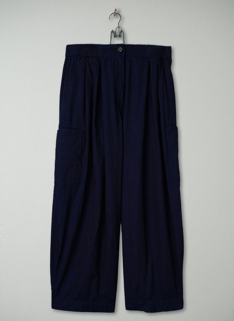 Reworn Cotton Twill Wide Leg Trousers Size L (1572) | Indigo