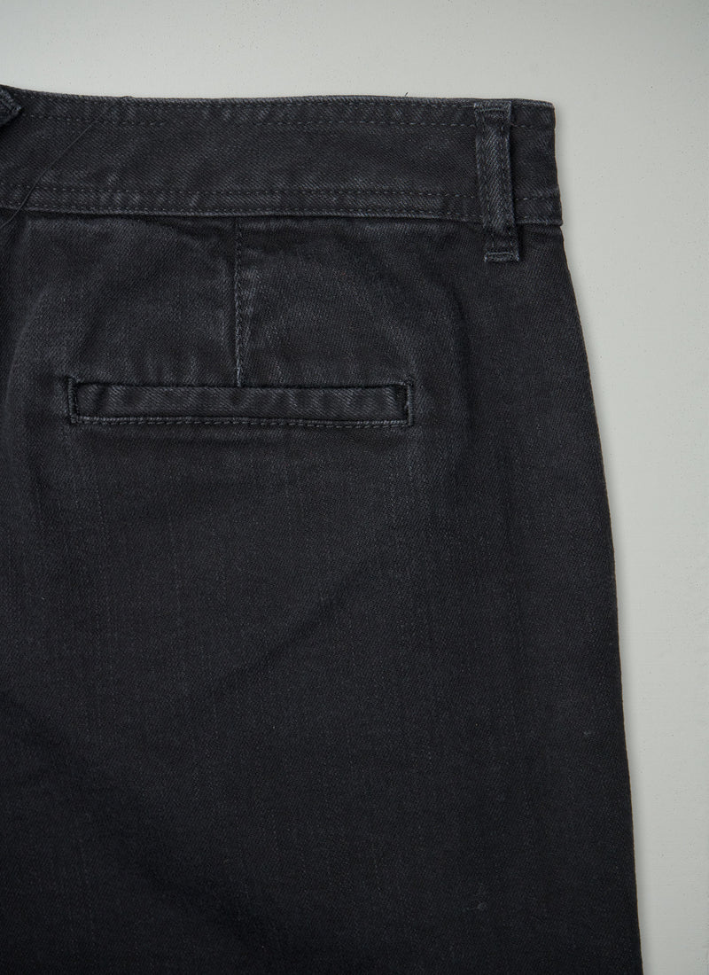 Reworn Black Denim Side Button Trousers Size 12 (1380) | Black