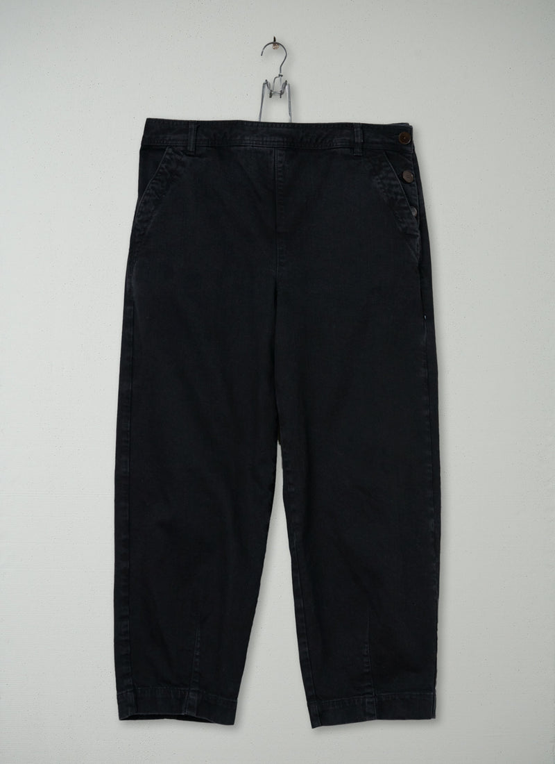 Reworn Black Denim Side Button Trousers Size 12 (1380) | Black