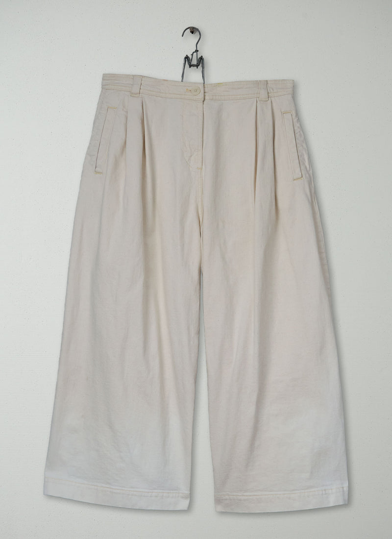 Reworn Ecru Denim Pleat Front Trousers Size 12 (1366) | Ecru