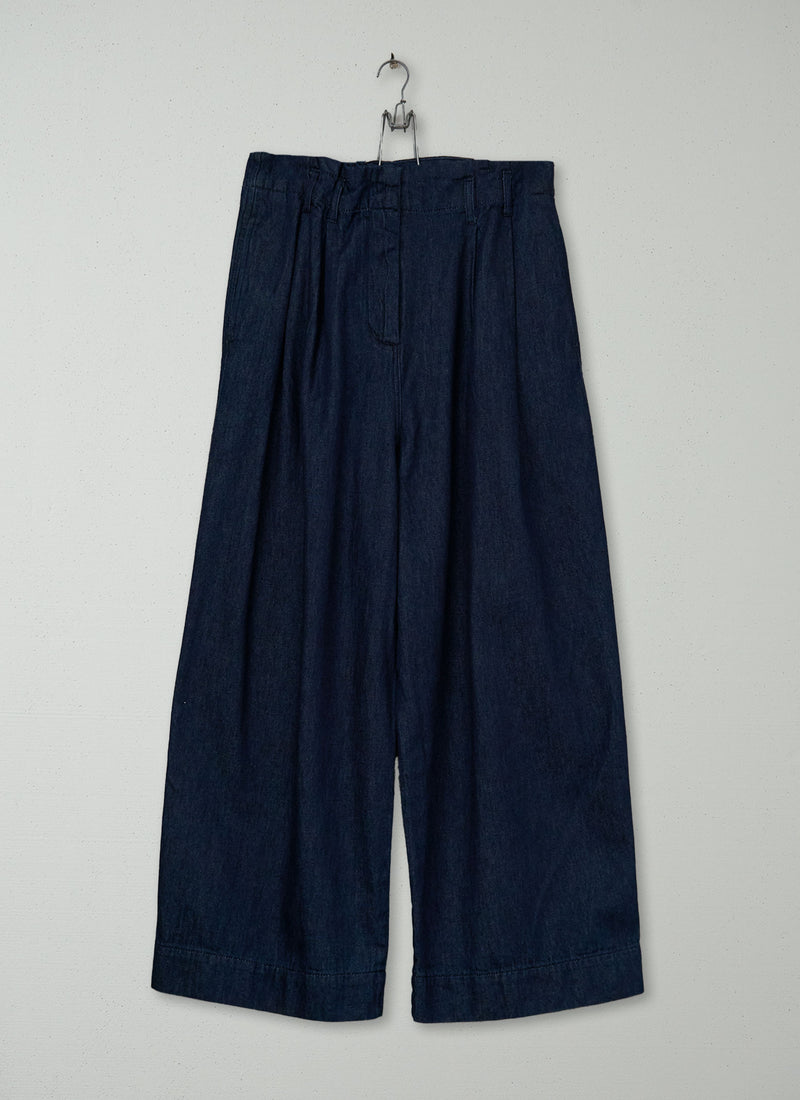 Reworn Cotton Hemp Wide Leg Trousers Size 14 (1376) | Indigo