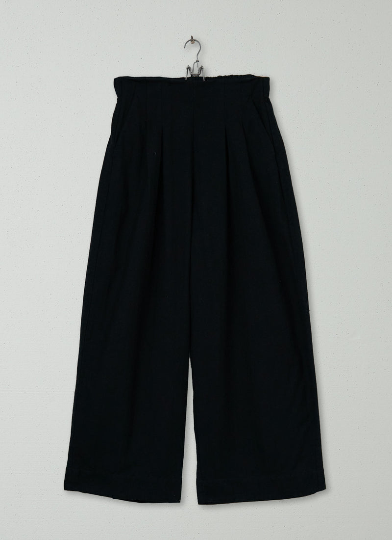 Reworn Wool Cotton Wide Leg Trousers Size 10 (1620) | Black