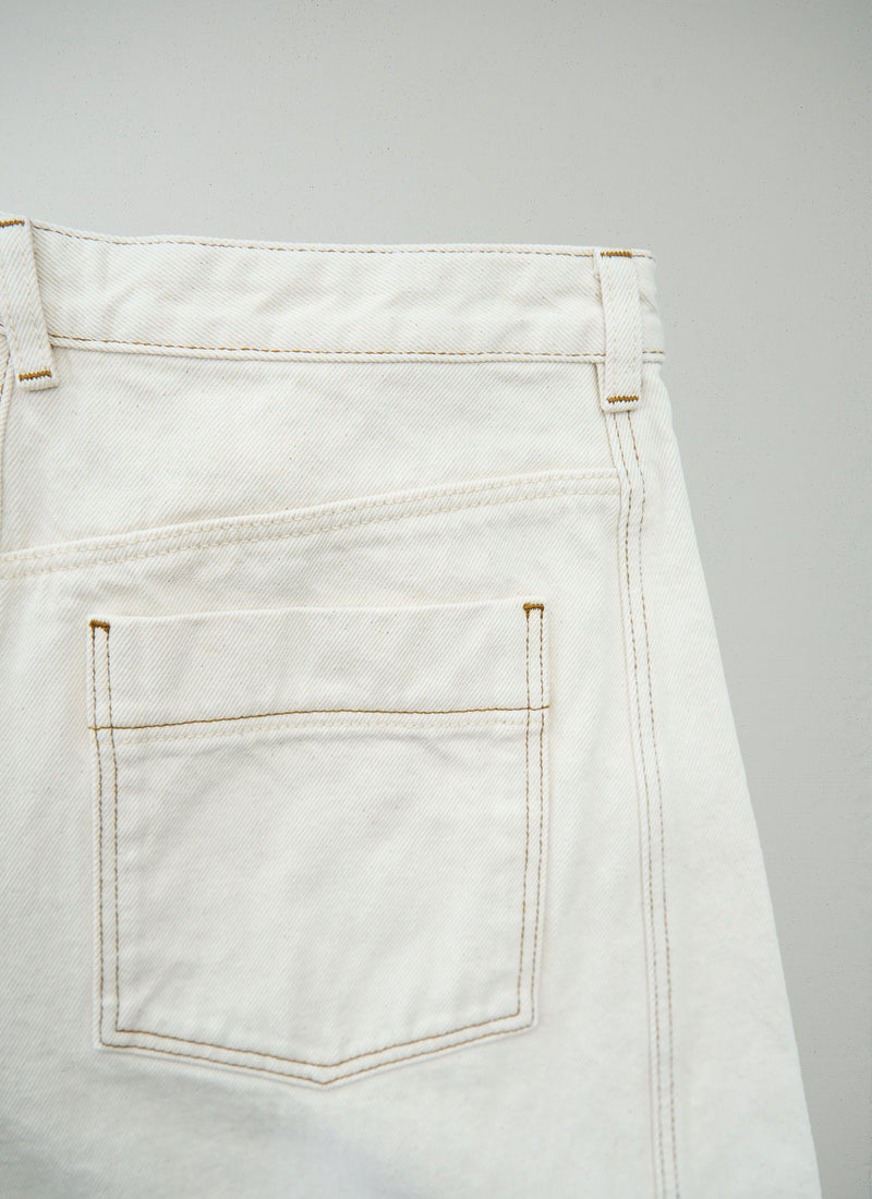 Reworn Ecru Denim Trousers Size 8 (1403) | Ecru