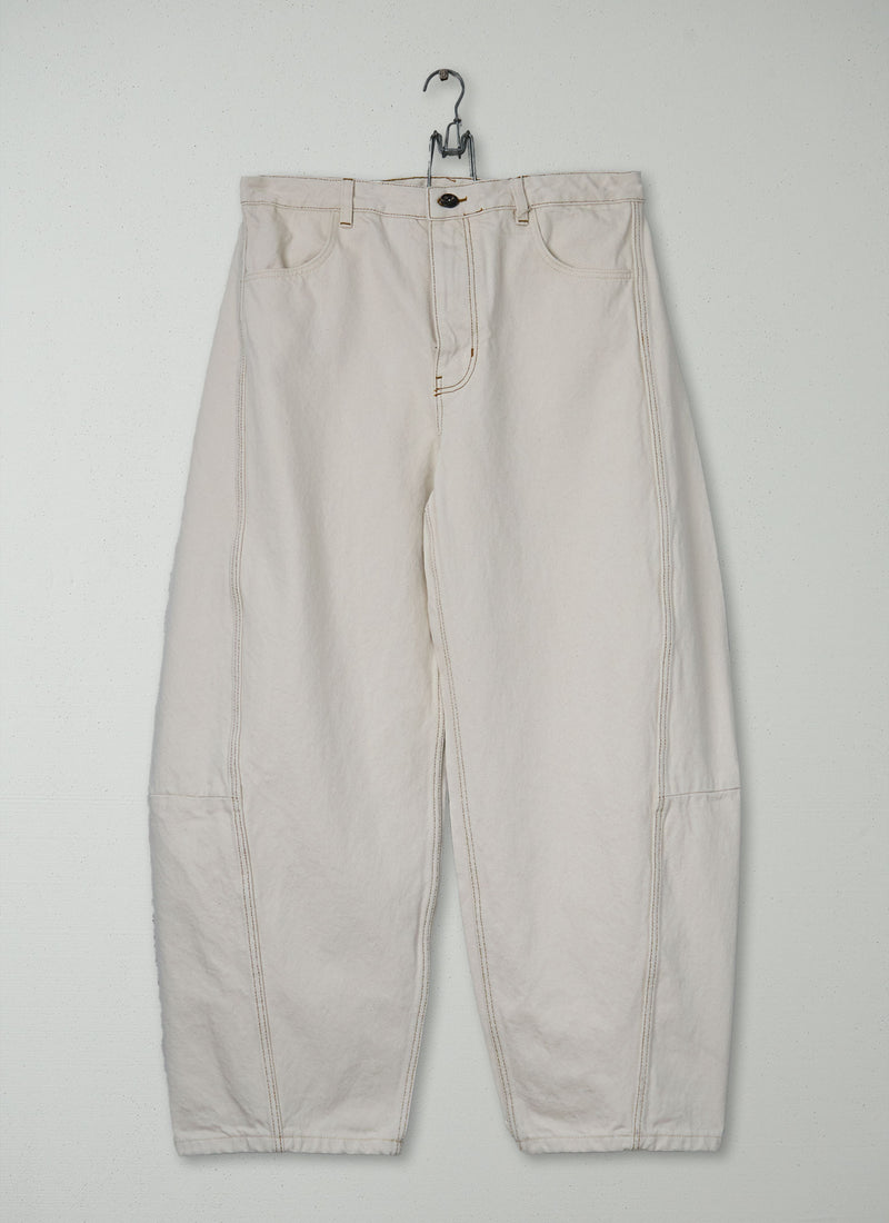Reworn Ecru Denim Trousers Size 8 (1403) | Ecru