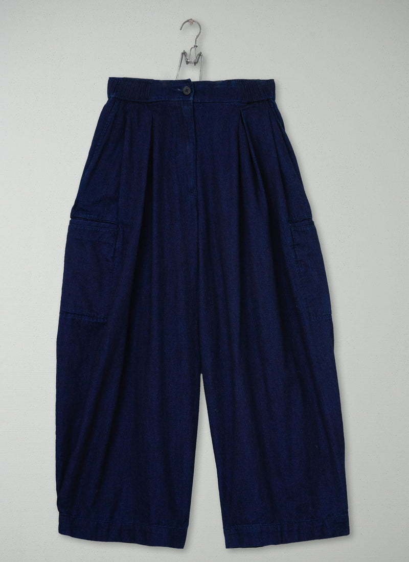 Reworn Cotton Twill Wide Leg Trousers Size M (1681) | Indigo