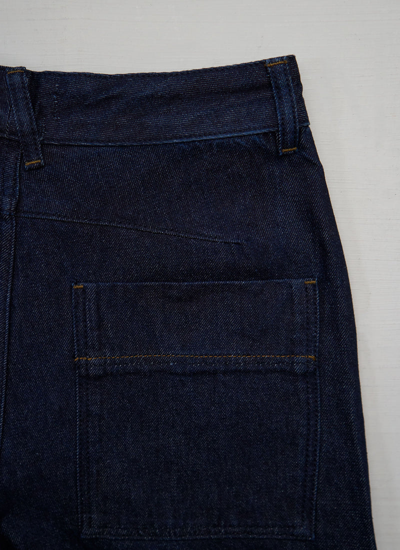 Reworn Wide Leg Denim Trousers Size 12 (1407) | Indigo
