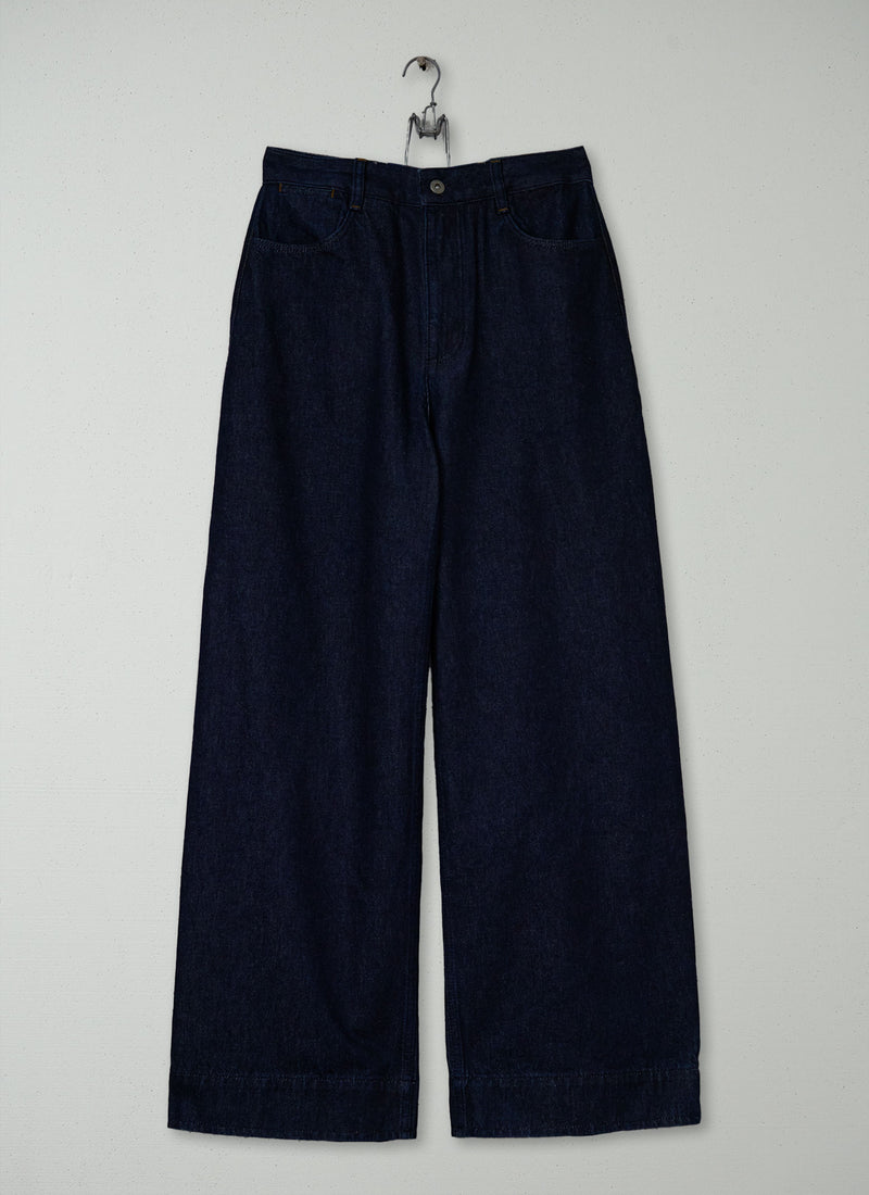 Reworn Wide Leg Denim Trousers Size 12 (1407) | Indigo