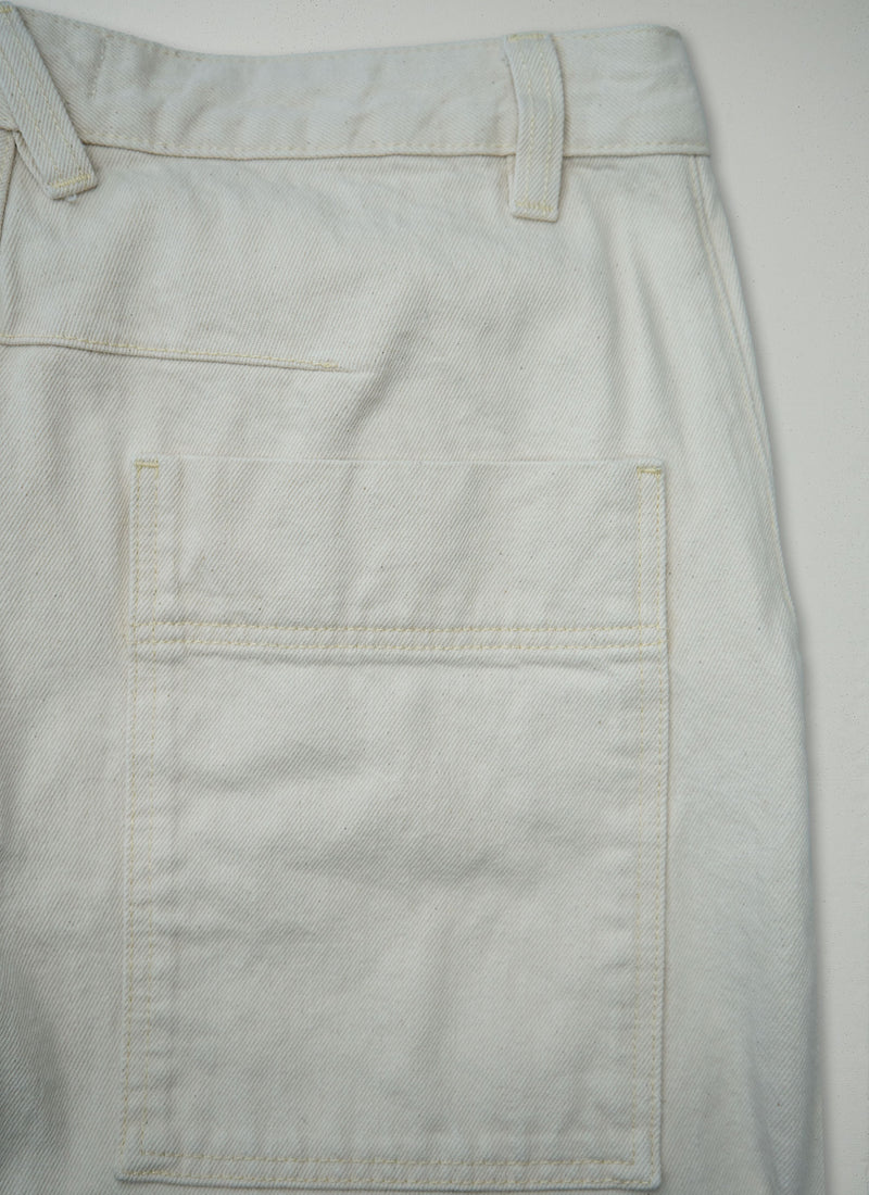Reworn Relaxed Wode Leg Denim Trousers Size 12 (1594) | Ecru
