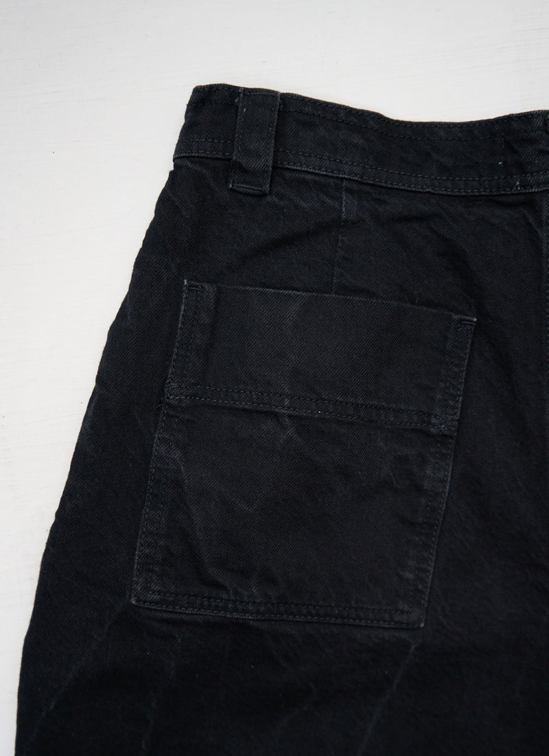 Reworn Denim Pleat Front Trousers Size 10 (1602) | Carbon Black