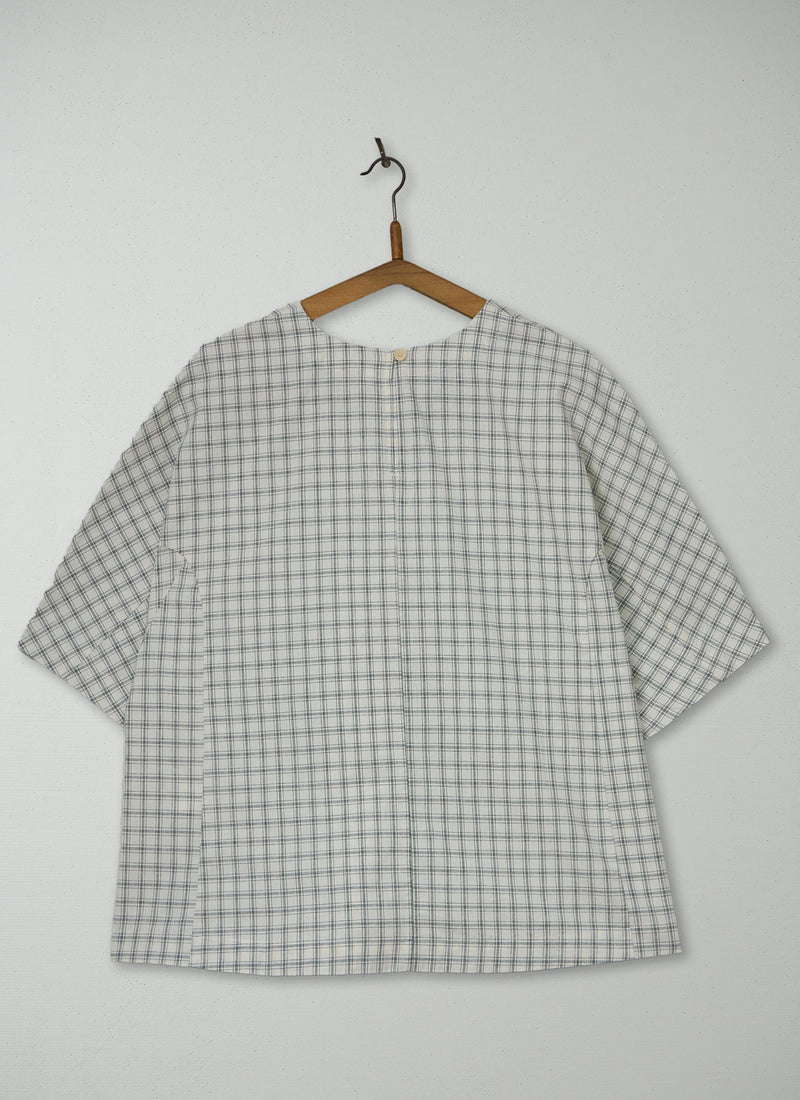 Reworn Cotton Check V Neck Top Size L (1127) | Multi