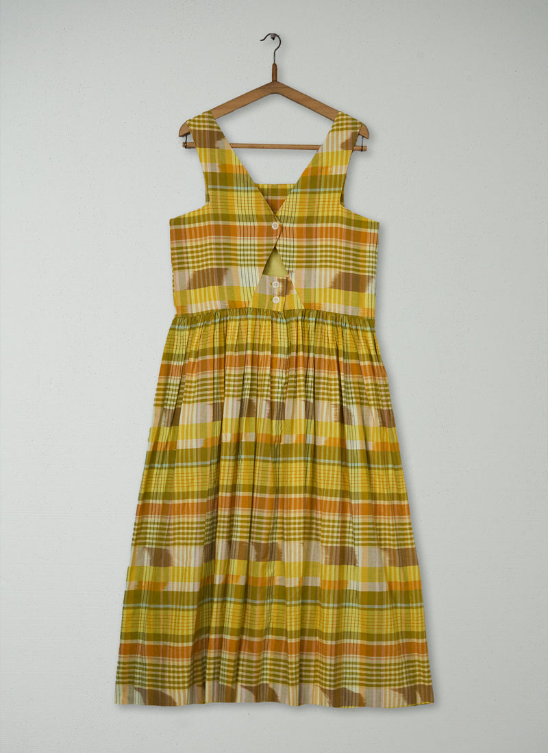 Reworn Rowan Check Cotton Sun Dress Size 12 (2007) | Sunshine Yellow