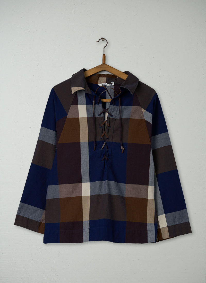 Reworn Lace Up Check Top Size S (1054) | Multi