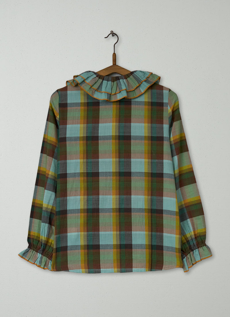 Reworn Lace Up Check Top Size XS (864) | Multi