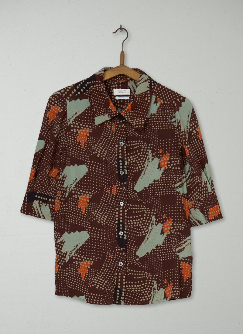 Reworn Abstract Dot Crepe Shirt Size 10 (1168) | Multi