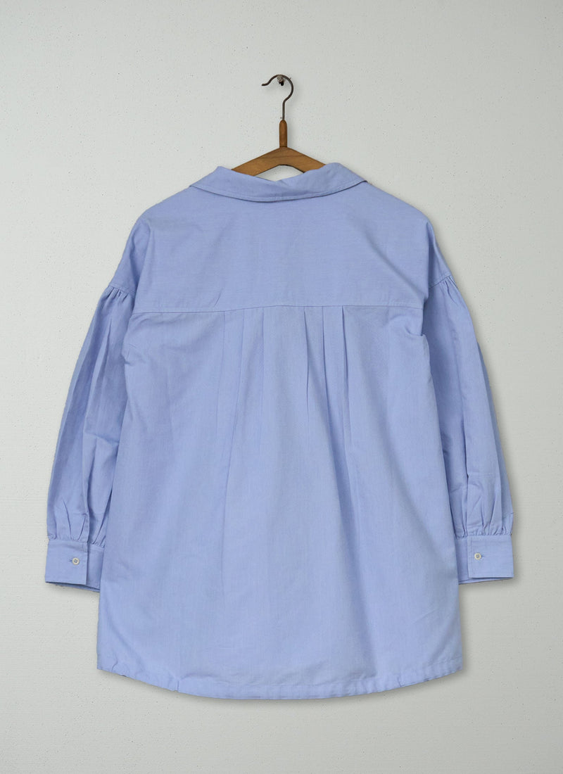 Reworn Gathered Sleeve Cotton Shirt Size XXSXS (1255) | Chambray