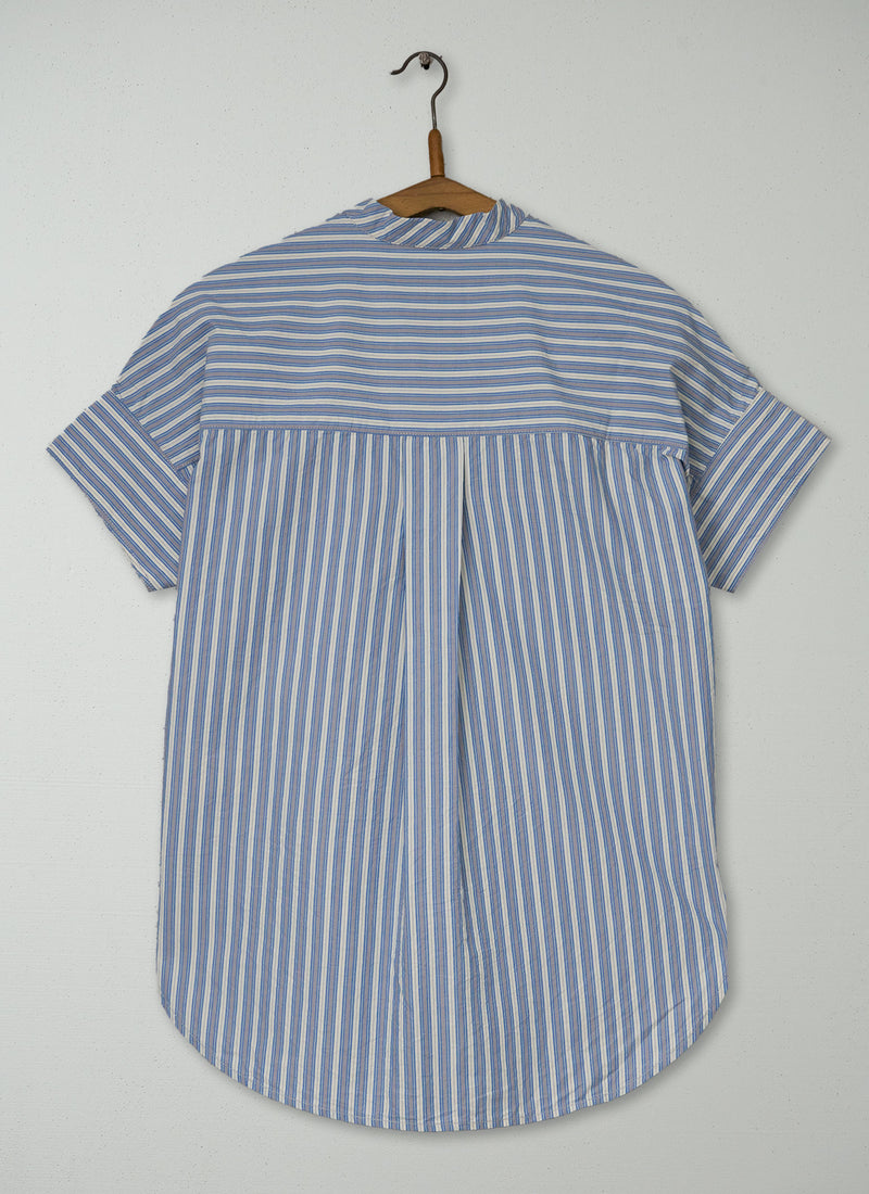 Reworn Stripe Poplin Gathered Shirt Size XXS (1108) | Multi