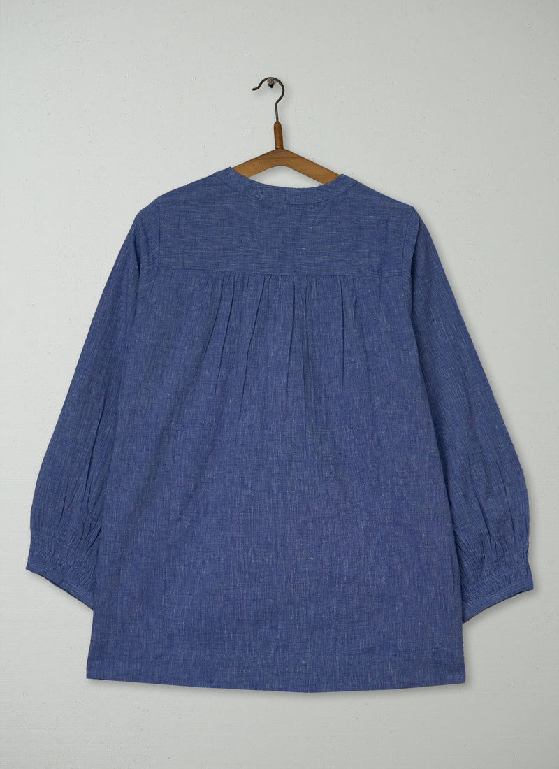 Reworn Pintuck Cotton Linen Top Size S (1097) | Chambray Blue