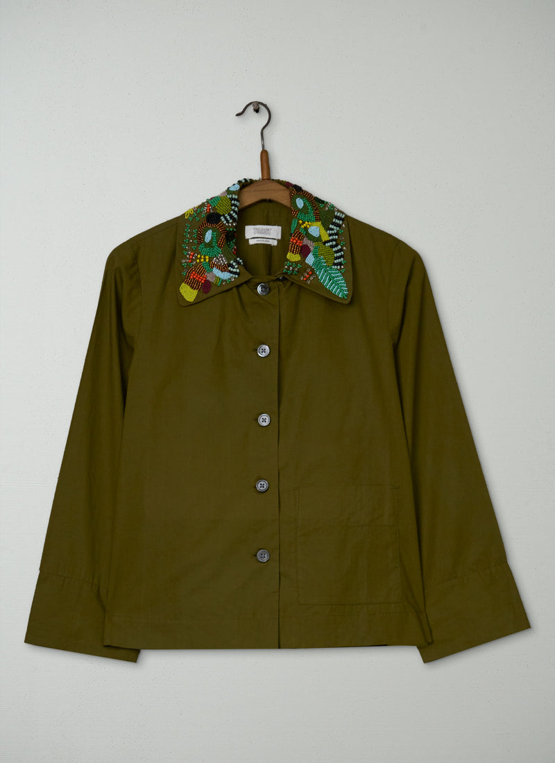 Reworn Hand Beaded Poplin Shirt Size 4 (1093) | Multi