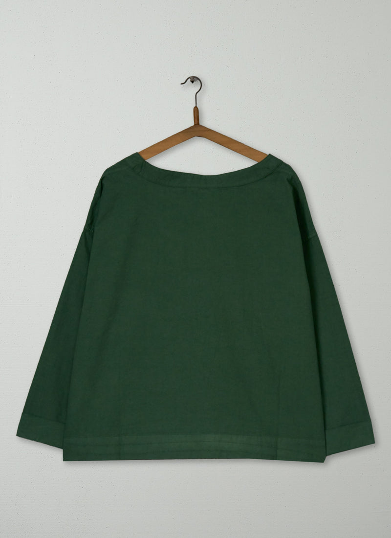 Reworn Cotton Linen Top Size S (1078) | Forest Green
