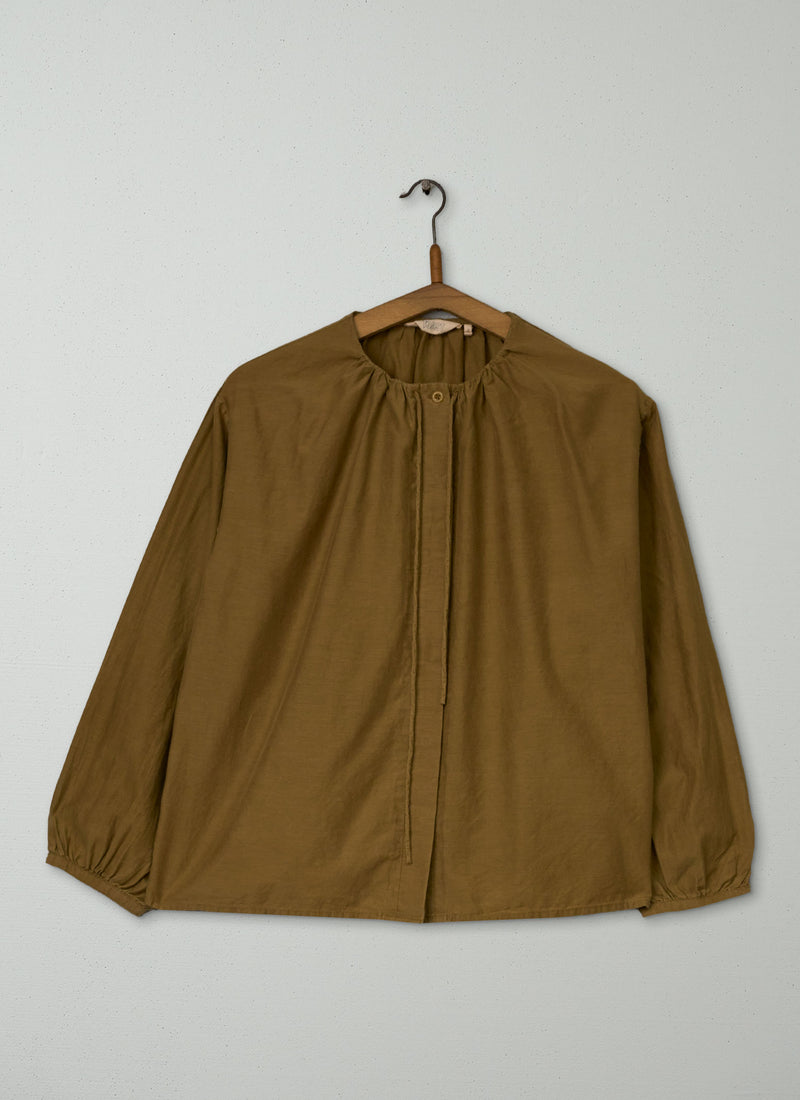 Reworn Gathered Neck Shirt Size L (1177) | Old Gold