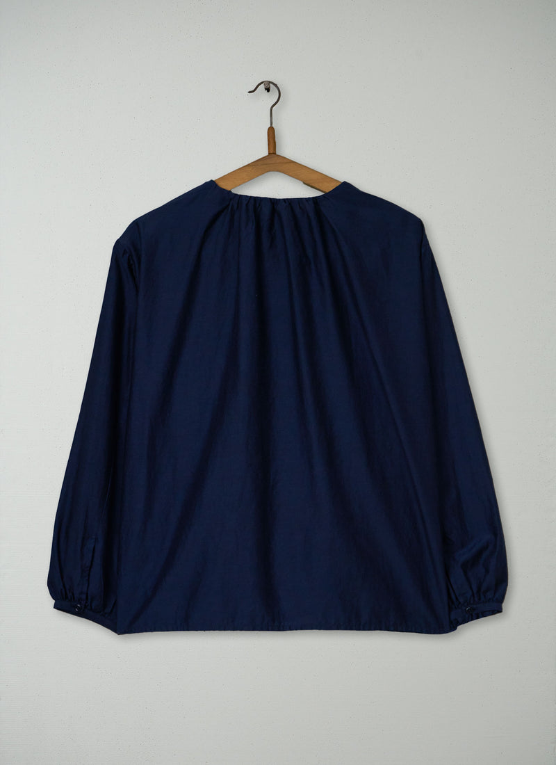 Reworn Gathered Neck Shirt Size L (1190) | Navy