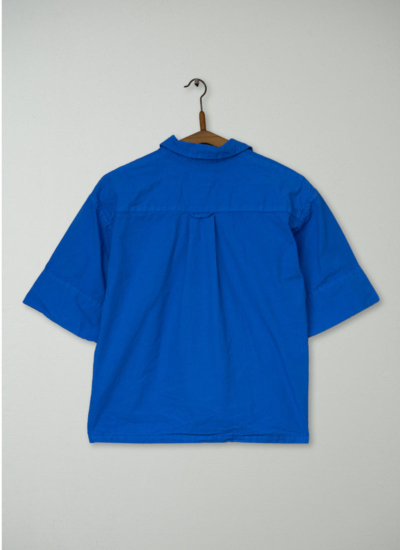 Reworn Cotton Linen Poplin Shirt Size XXS (1216) | Enamel Blue