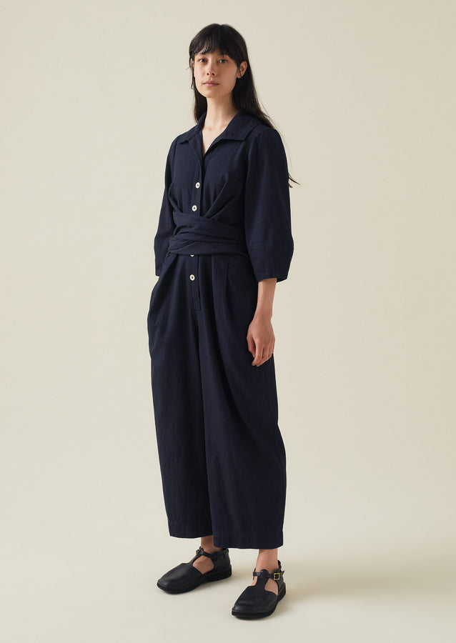 Wrap Front Indigo Twill Jumpsuit | Indigo