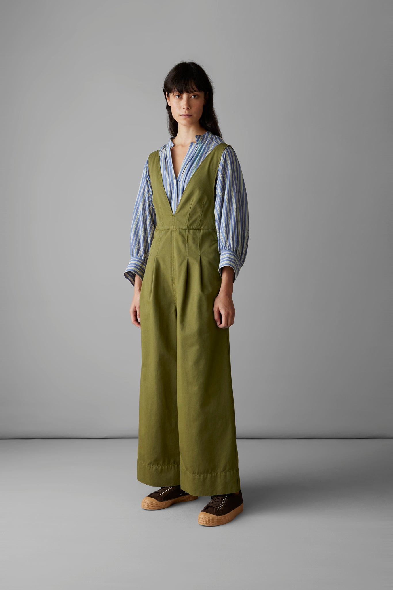 V-Neck Cotton Linen Twill Jumpsuit | Linden