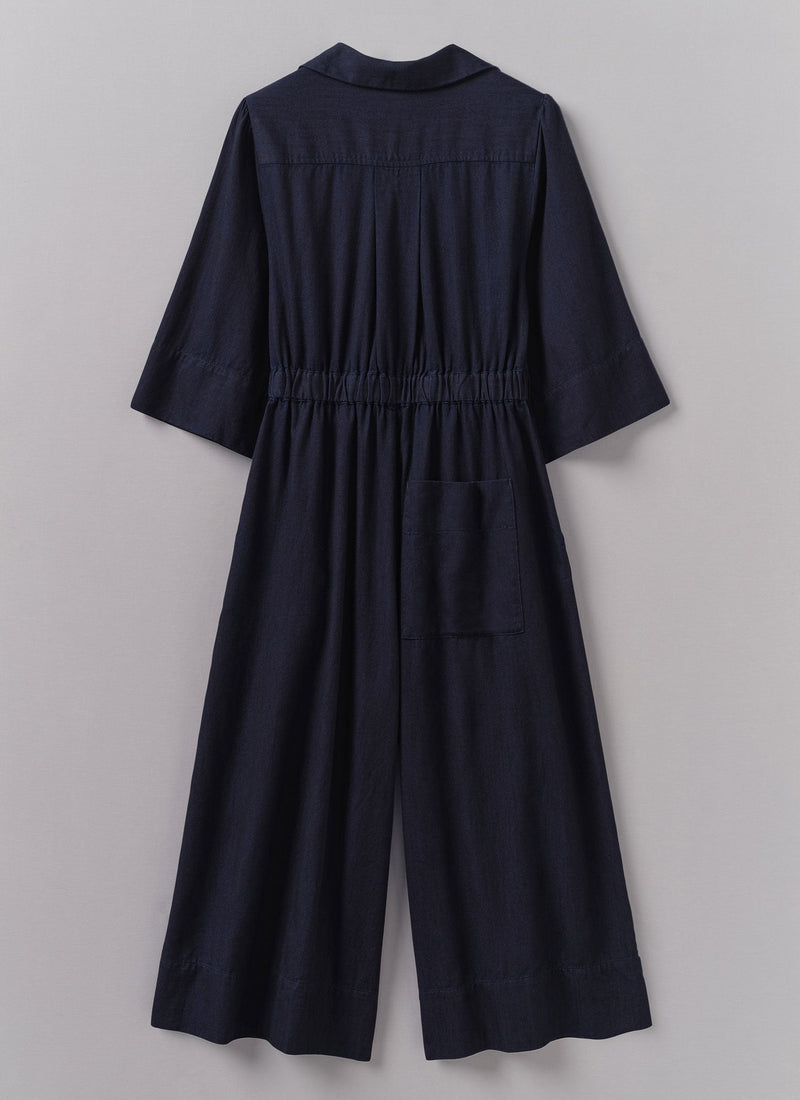 Indigo Twill Culotte Jumpsuit | Indigo