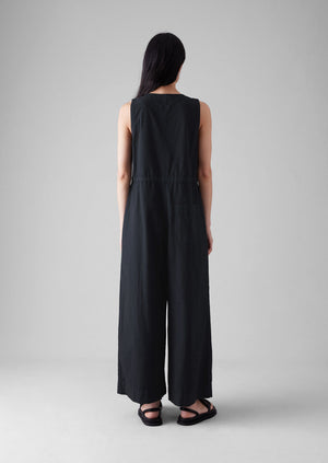 Cotton Linen Wide Leg Jumpsuit | Soft Black