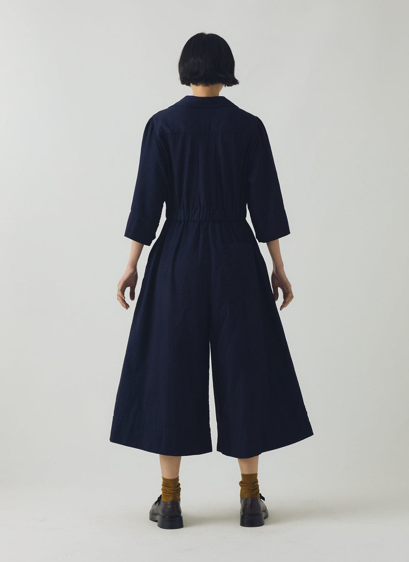 Indigo Twill Culotte Jumpsuit | Indigo